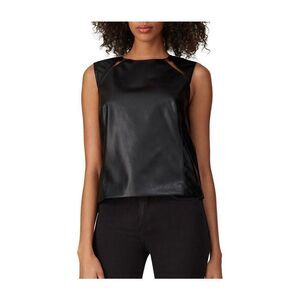 KF/ KaufmanFranco Top Women 2 Faux Leather Cutout Sleeveless Black Ponte Zipper